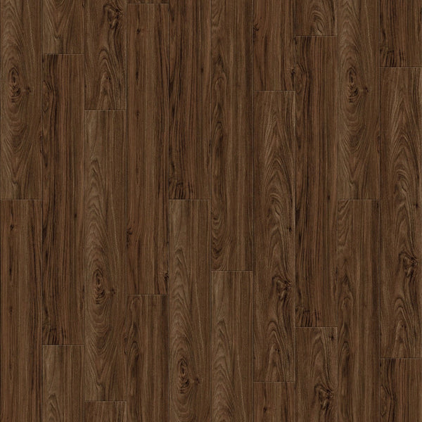 Dark brown wood grain flooring sample with plank pattern.