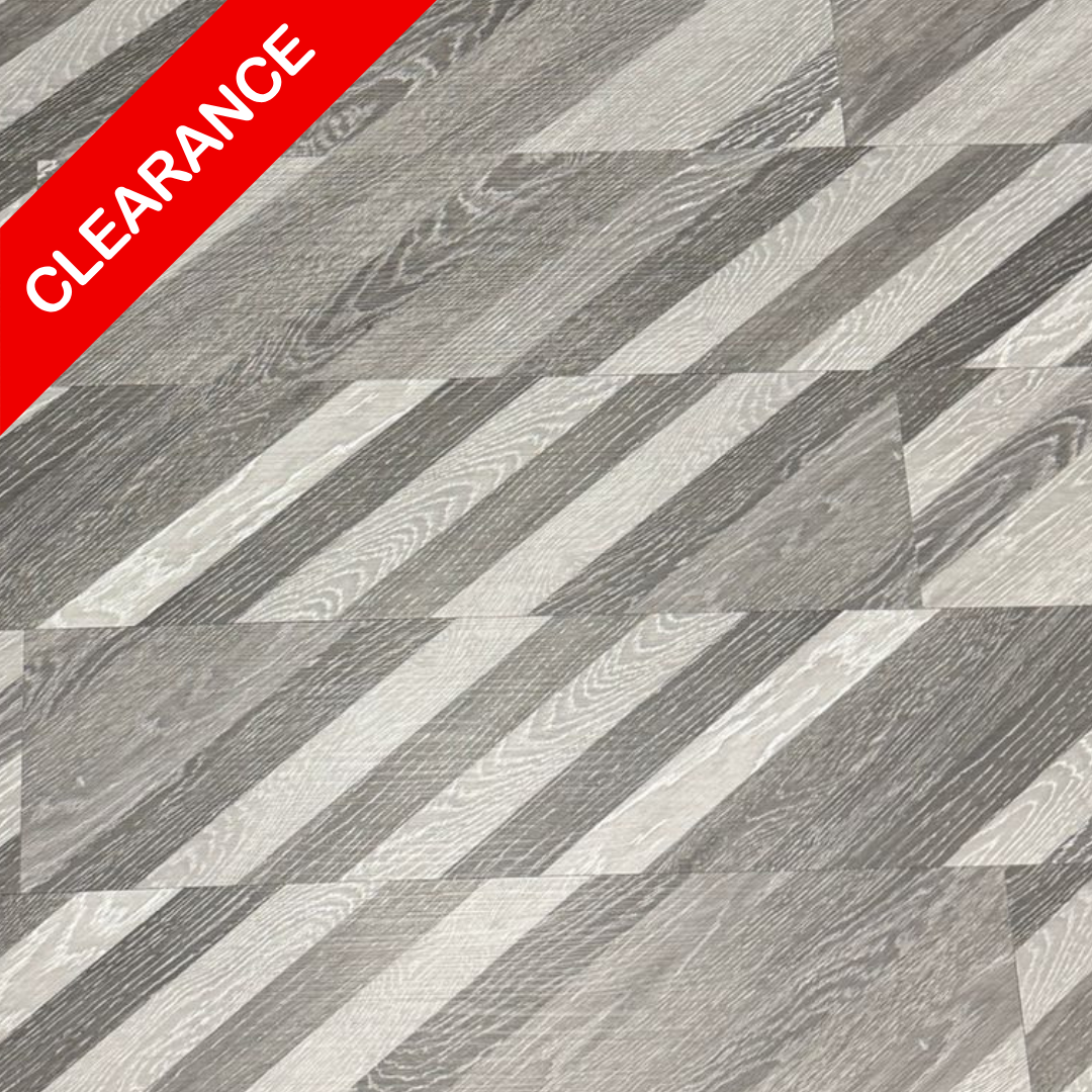 LVT Glue down flooring with diagonal pattern and 'Clearance' label on red background