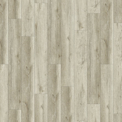 Light beige wood-look flooring planks with a natural grain pattern, shown as a flat lay texture sample with Chinese specification text at the bottom.
