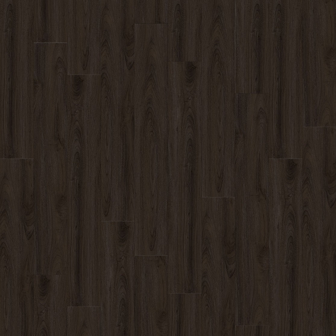 Dark brown wood grain flooring sample with plank pattern.